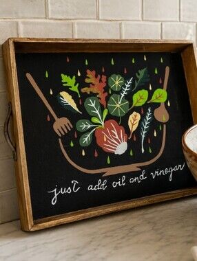 Handpainted vtg wood frame Tray mod Salad one of a kind Upcycled